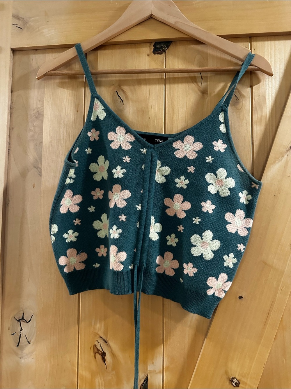 CENE Teal Floral Knit Camisole with Front Tie